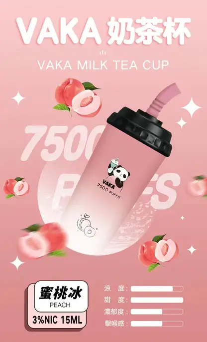 VAKA 奶茶杯7500口拋棄式電子煙｜15ml油倉 600mAh電池 3%尼古丁鹽 奶茶／水果風味 台灣現貨