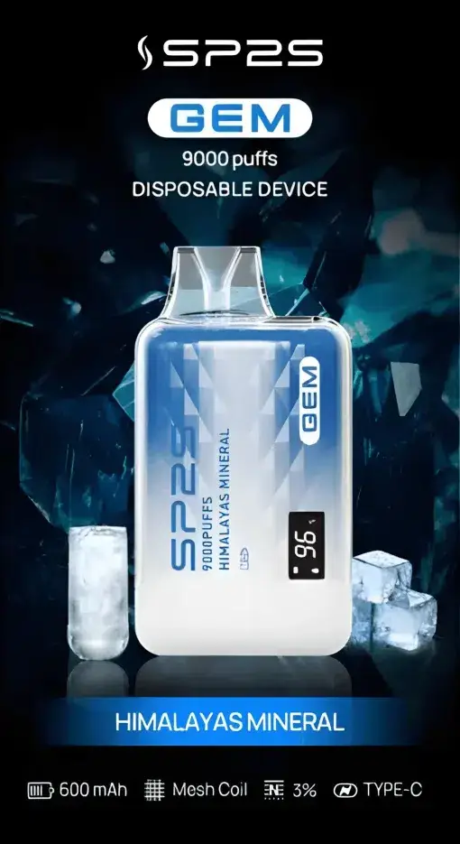 SP2S GEM 9000口拋棄式電子煙｜3%尼古丁鹽 螢幕電量顯示 600mAh電池 Type-C快充 台灣現貨