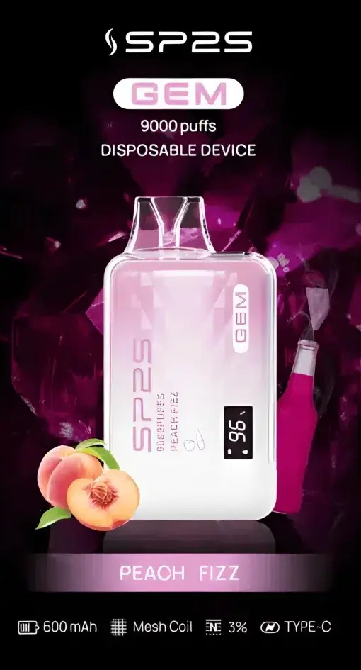 SP2S GEM 9000口拋棄式電子煙｜3%尼古丁鹽 螢幕電量顯示 600mAh電池 Type-C快充 台灣現貨