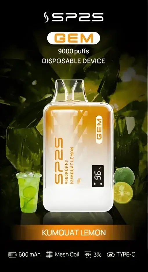 SP2S GEM 9000口拋棄式電子煙｜3%尼古丁鹽 螢幕電量顯示 600mAh電池 Type-C快充 台灣現貨