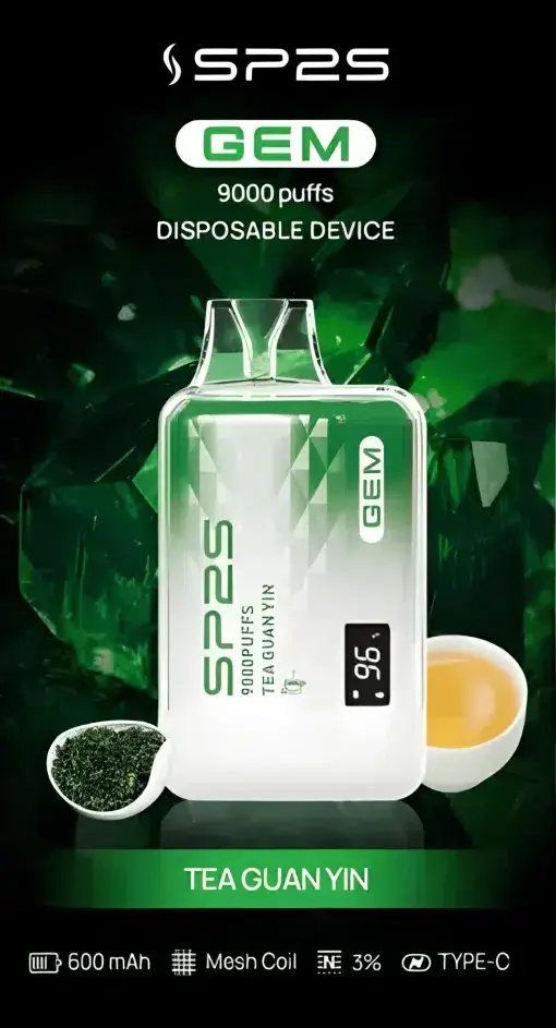 SP2S GEM 9000口拋棄式電子煙｜3%尼古丁鹽 螢幕電量顯示 600mAh電池 Type-C快充 台灣現貨